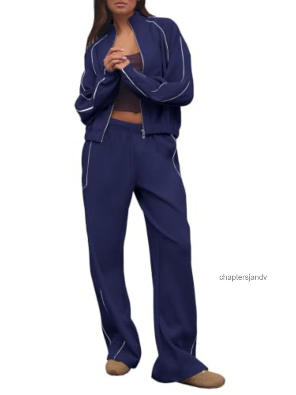 2 Piece Sweat Set Zip Up Jacket Wide Leg Pants Lounge Tracksuit Casual